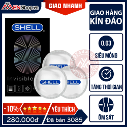 Bao Cao Su Hàn Quốc Shell Invisible - Kéo Dài Thời Gian, Siêu Mỏng 0.03, Hương Vani - 10 Chiếc